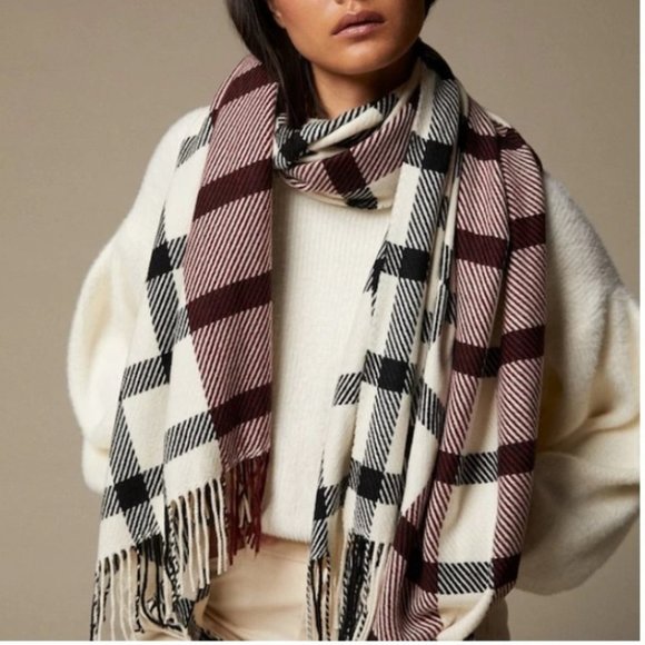 LOVE & LORE SUPERSOFT SCARF IVORY/BERRY TARA PLAID - Picture 2 of 9